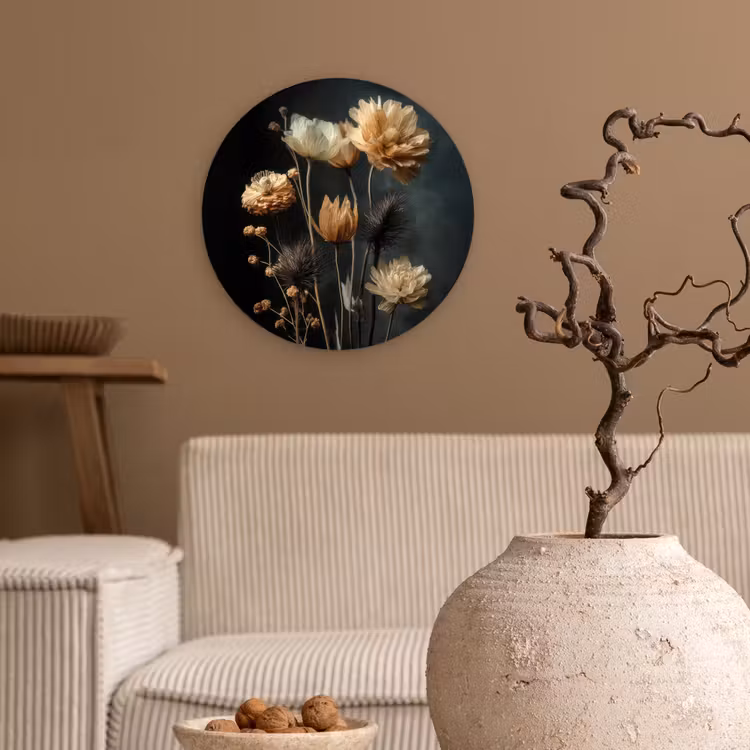 Muurcirkel - Boeket - Bloemen - Licht - Zwart — 2