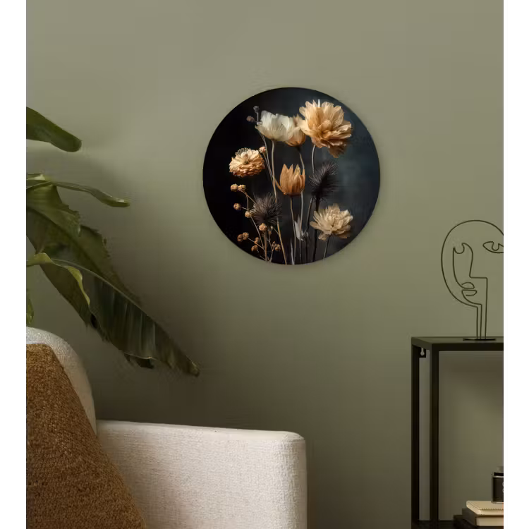 Muurcirkel - Boeket - Bloemen - Licht - Zwart — 3