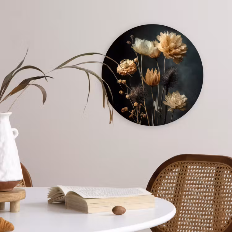 Muurcirkel - Boeket - Bloemen - Licht - Zwart — 4