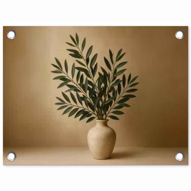 Tuinposter - Olijftakken in Vaas Beige