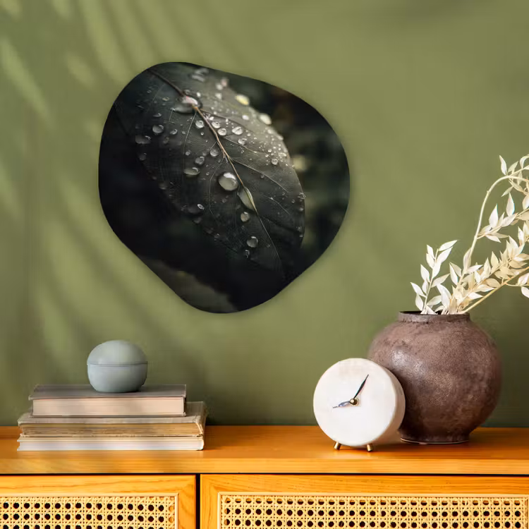 Organisch schilderij – Blad - Groen - Nerven - Regendruppels — 2