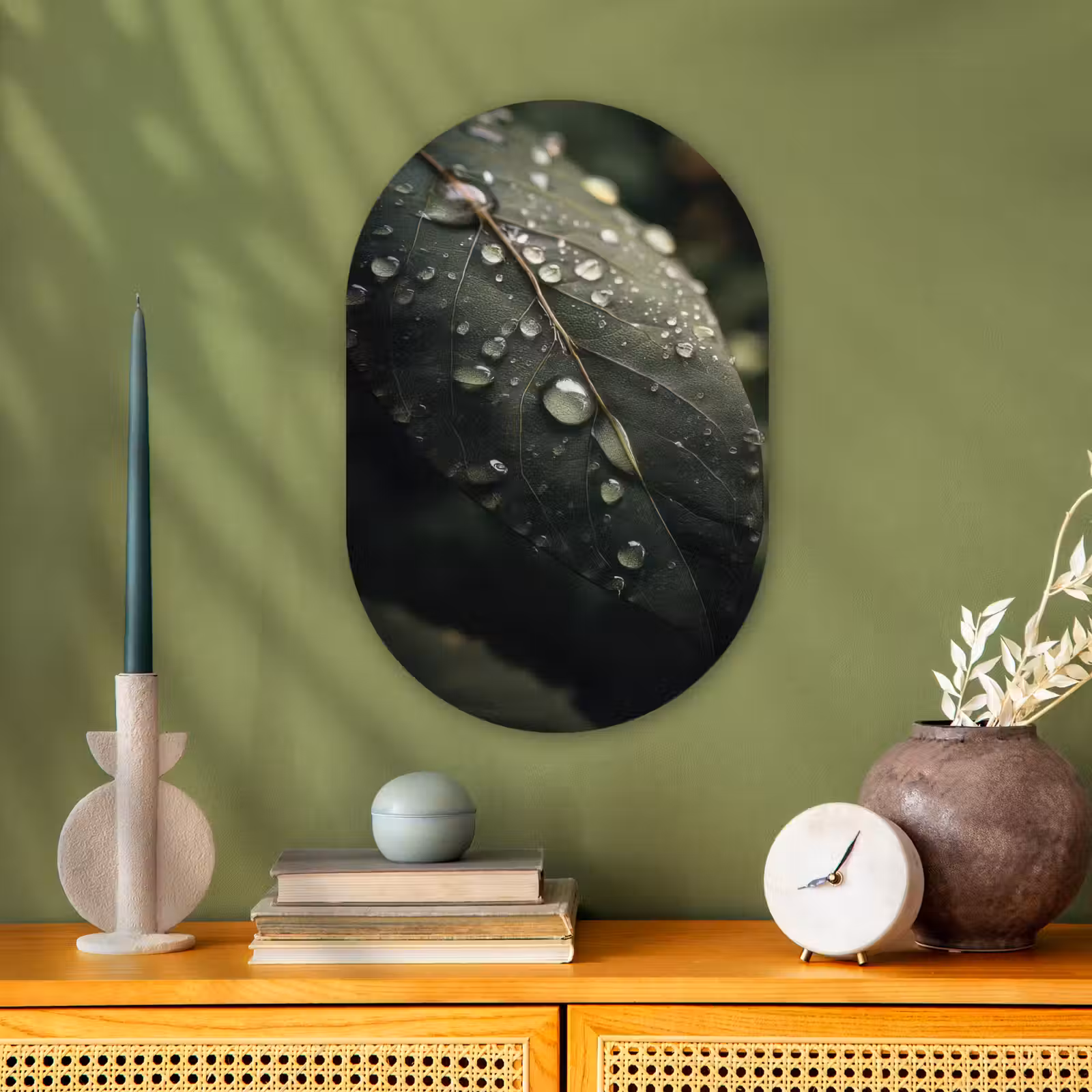 Muurovaal - Blad - Groen - Nerven - Regendruppels — 1