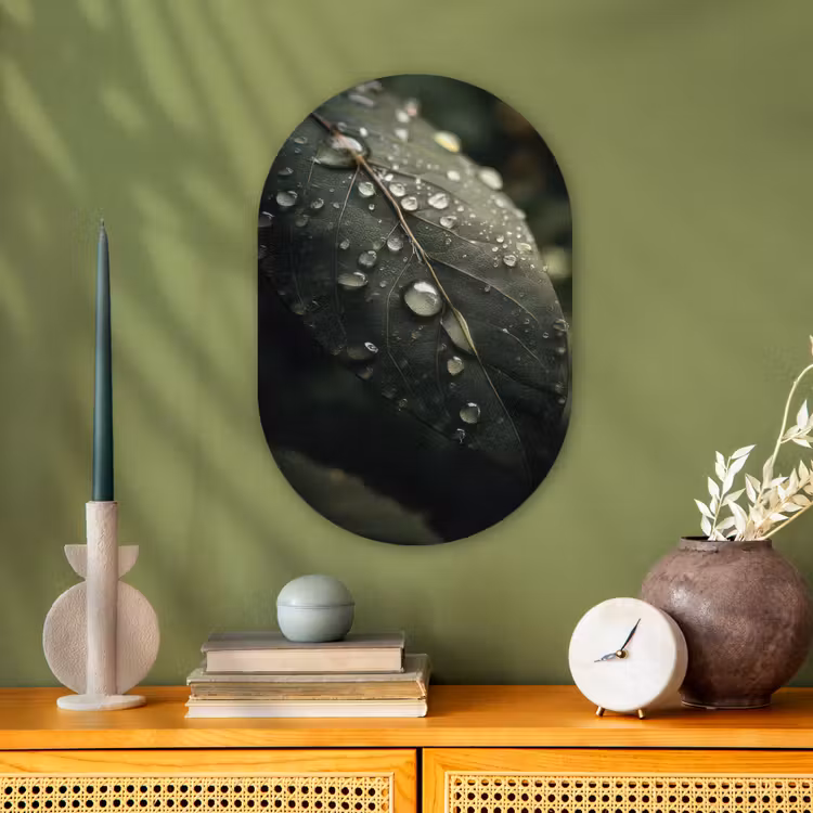 Muurovaal - Blad - Groen - Nerven - Regendruppels — 1