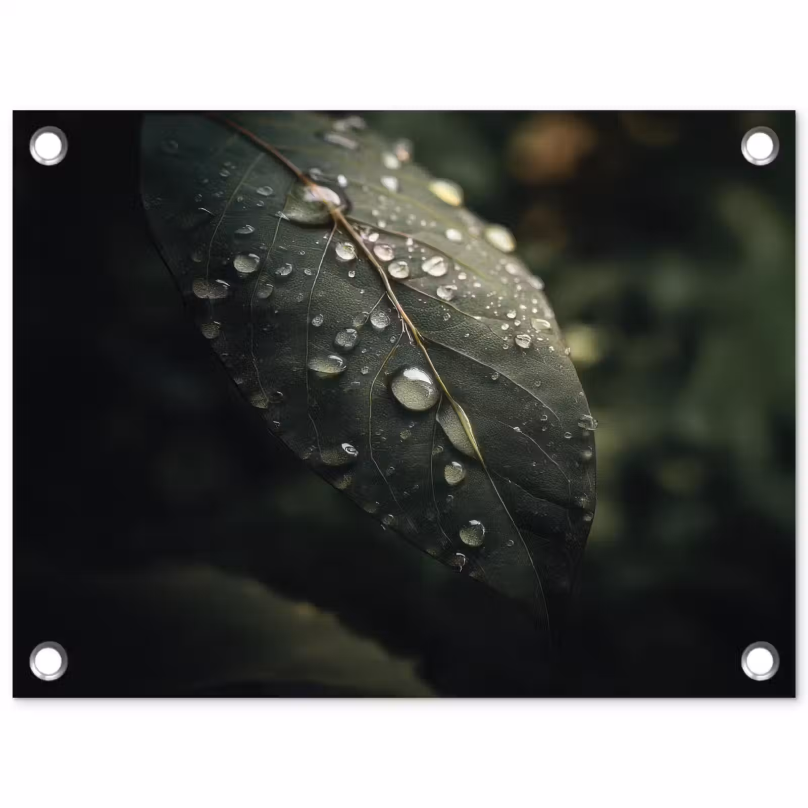 Tuinposter - Blad - Groen - Nerven - Regendruppels — 1