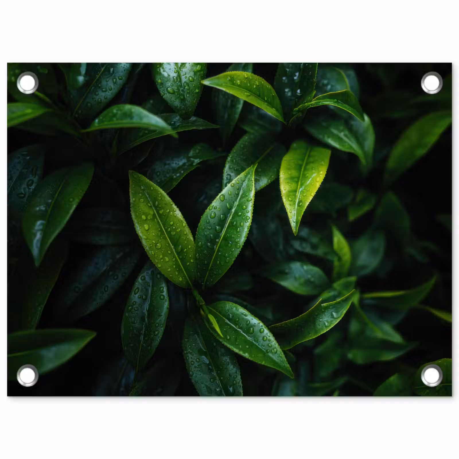 Tuinposter - Bladeren - Regendruppels - Licht - Groen — 1