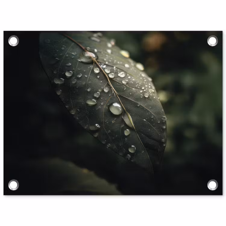 Tuinposter - Blad - Groen - Nerven - Regendruppels — 1