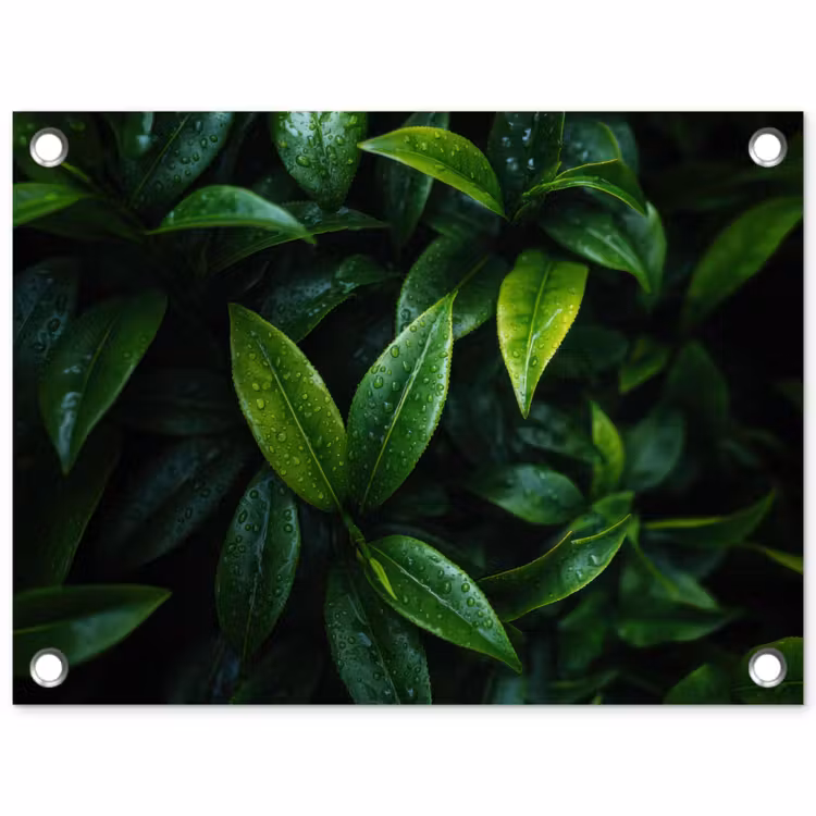 Tuinposter - Bladeren - Regendruppels - Licht - Groen — 1