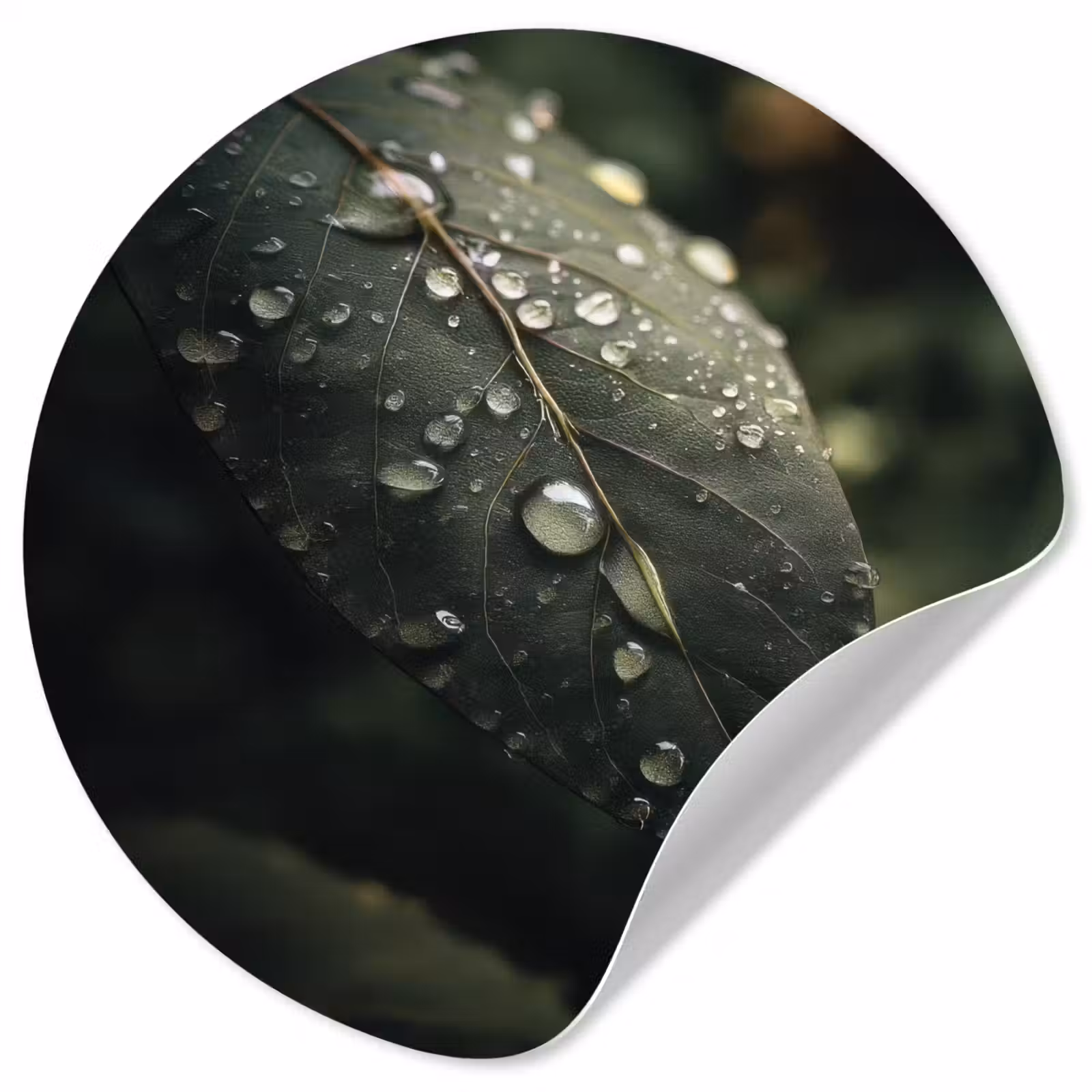 Behangcirkel - Blad - Groen - Nerven - Regendruppels — 1