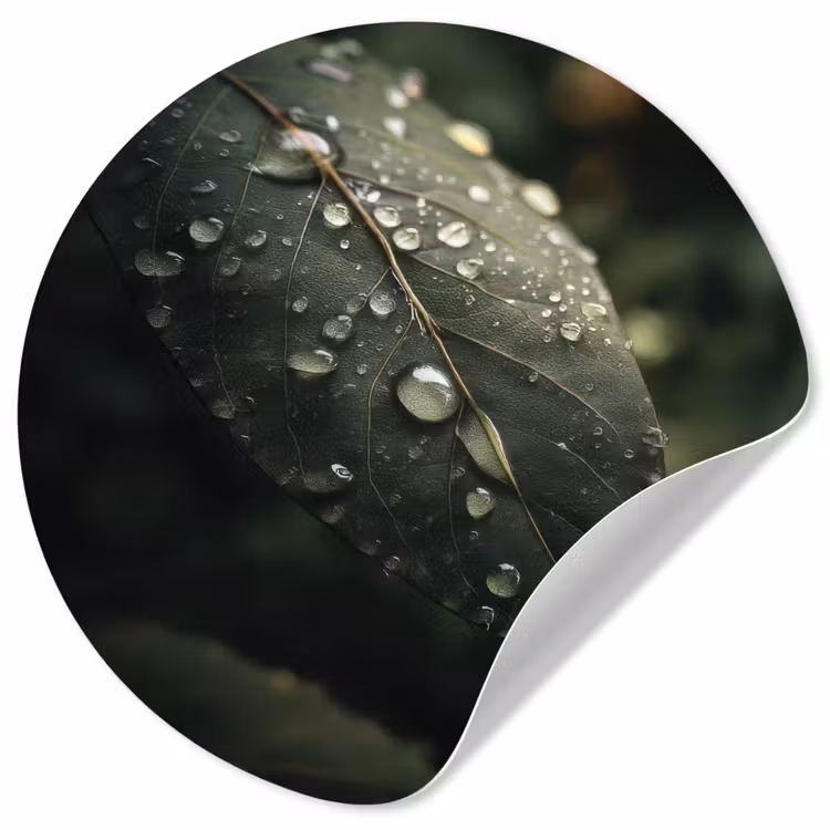 Behangcirkel - Blad - Groen - Nerven - Regendruppels — 1