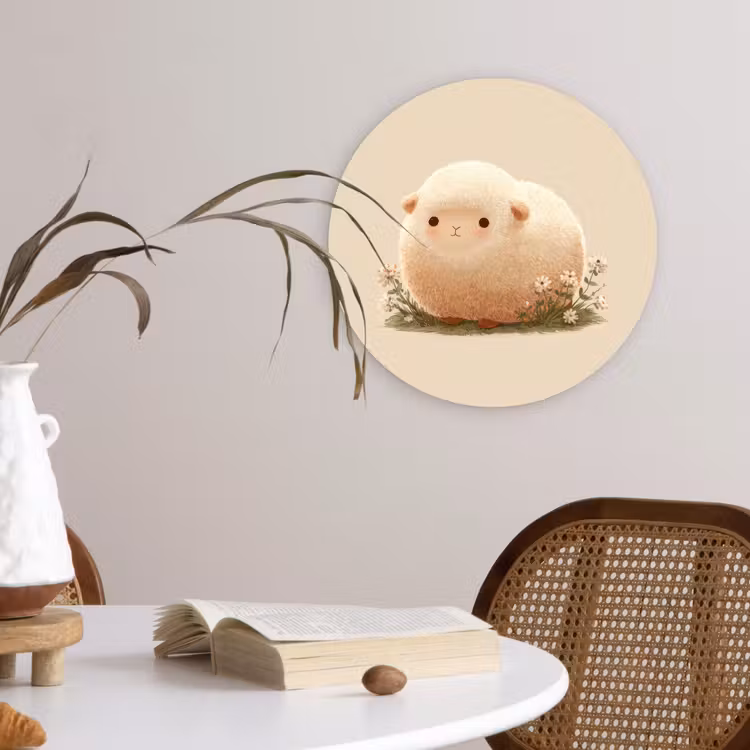 Muurcirkel - Schaap - Beige - Bloemen — 4