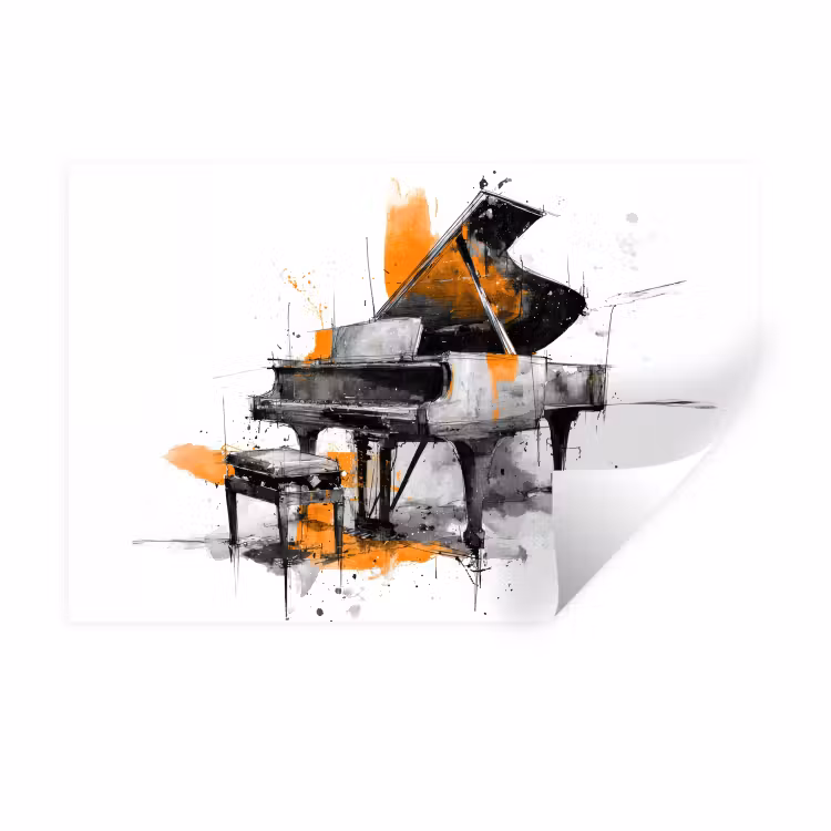Muursticker - Piano - Oranje - Zwart - schets lijnen — 1