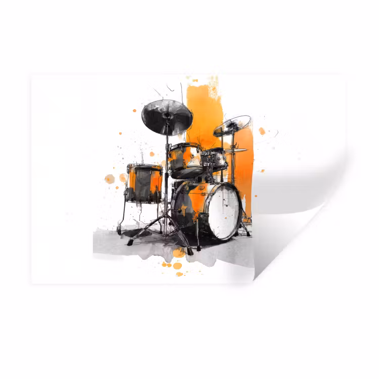 Muursticker - Drumstel - Oranje - Zwart - Aquarelverf — 1