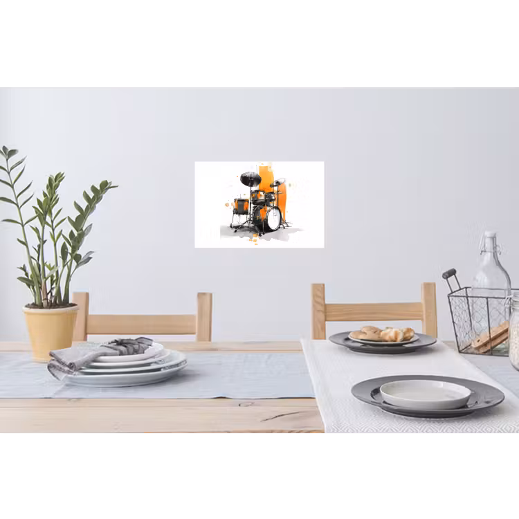 Muursticker - Drumstel - Oranje - Zwart - Aquarelverf — 3