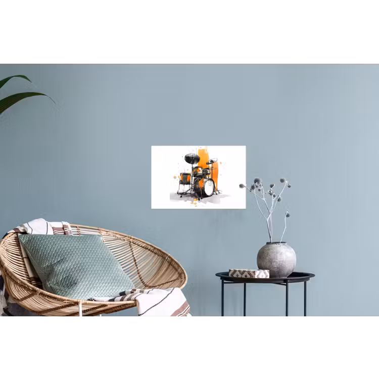 Muursticker - Drumstel - Oranje - Zwart - Aquarelverf — 4