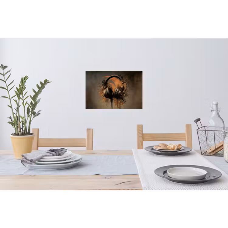 Muursticker - Koptelefoon - Bruin - Verf - Vintage — 3