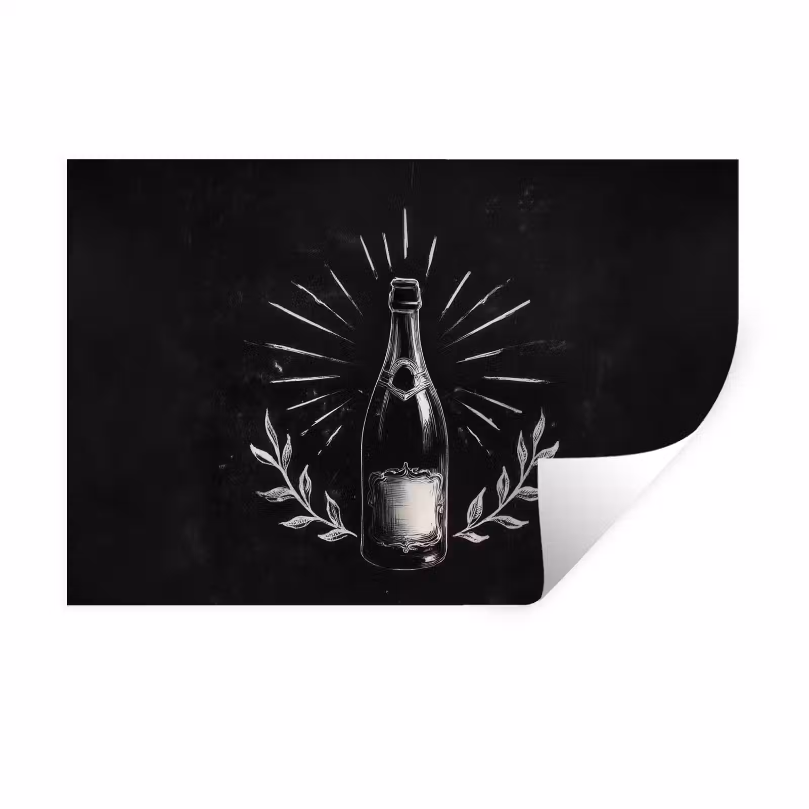 Muursticker - Champagnefles - Lauriertakken - Zwarte achtergrond — 1
