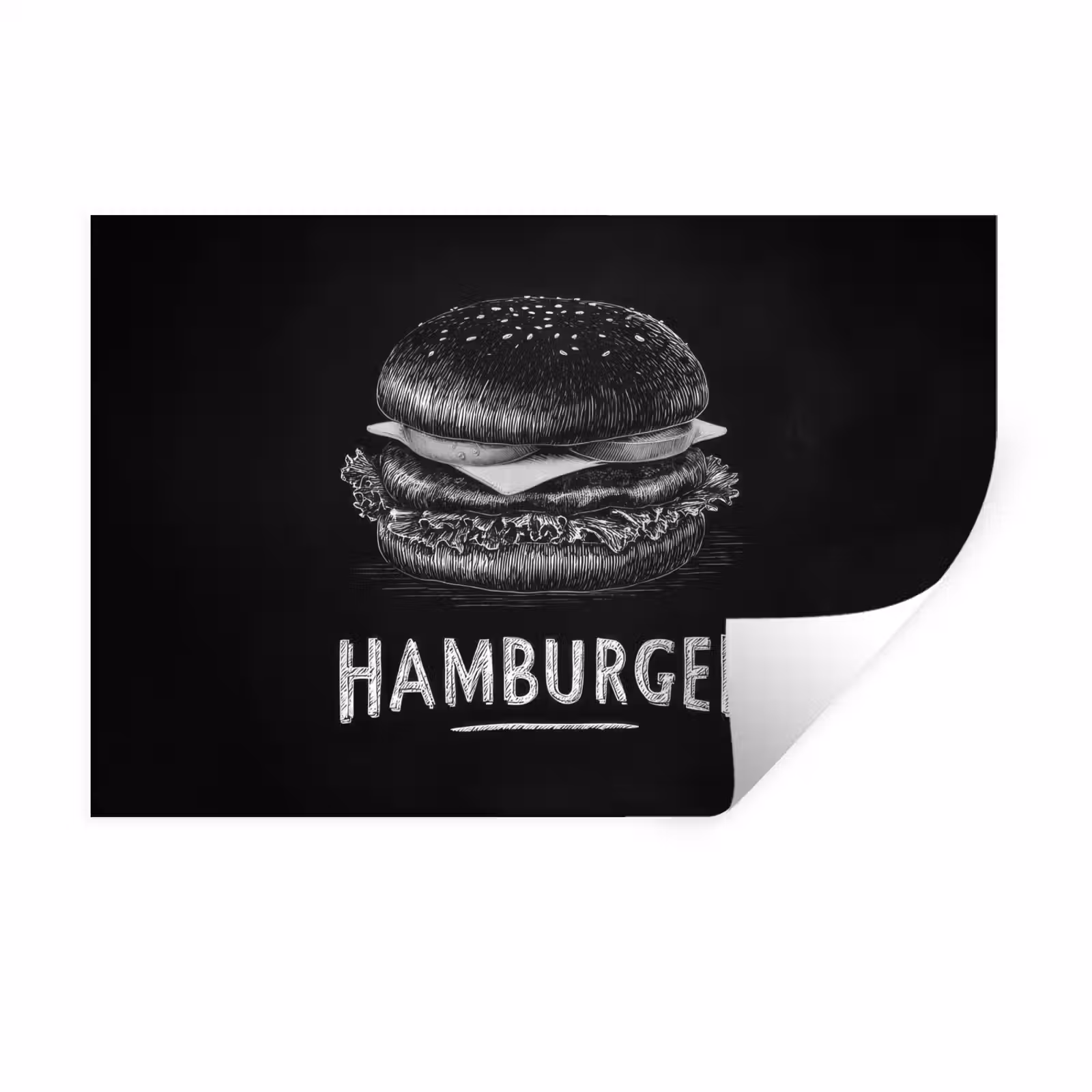 Muursticker - Hamburger - Krijttekst - Zwart - Wit — 1