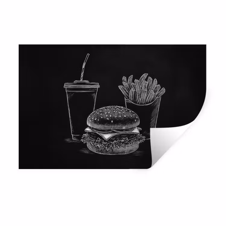 Muursticker - Hamburger - Friet - Frisdrank - Krijttekening — 1