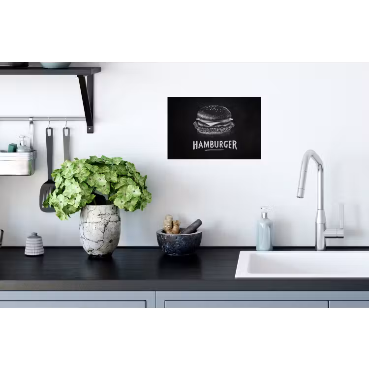 Muursticker - Hamburger - Krijttekst - Zwart - Wit — 2