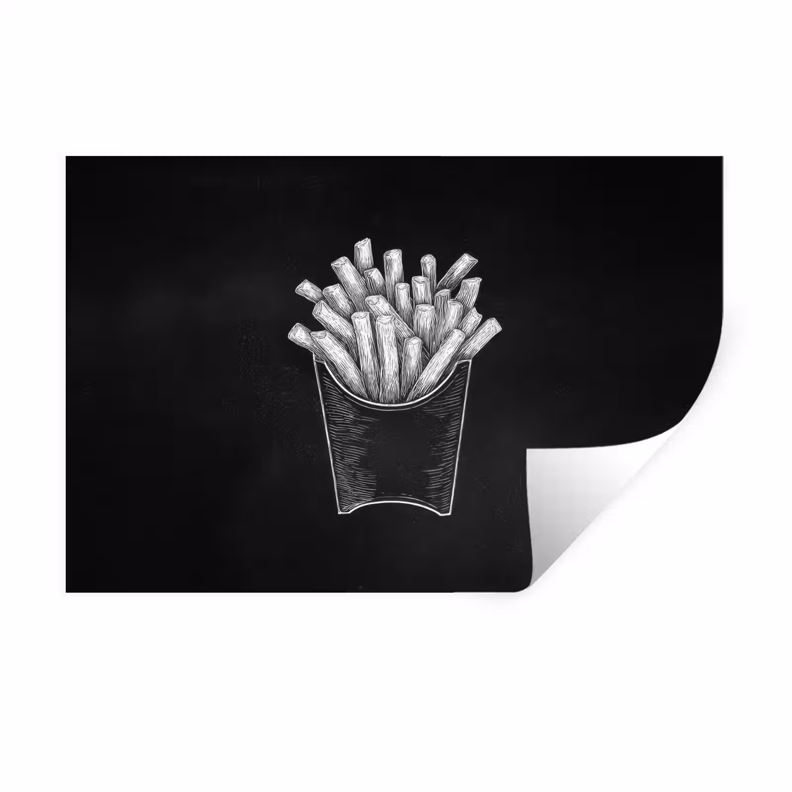 Muursticker - Friet - Witte krijttekening - Zwart — 1