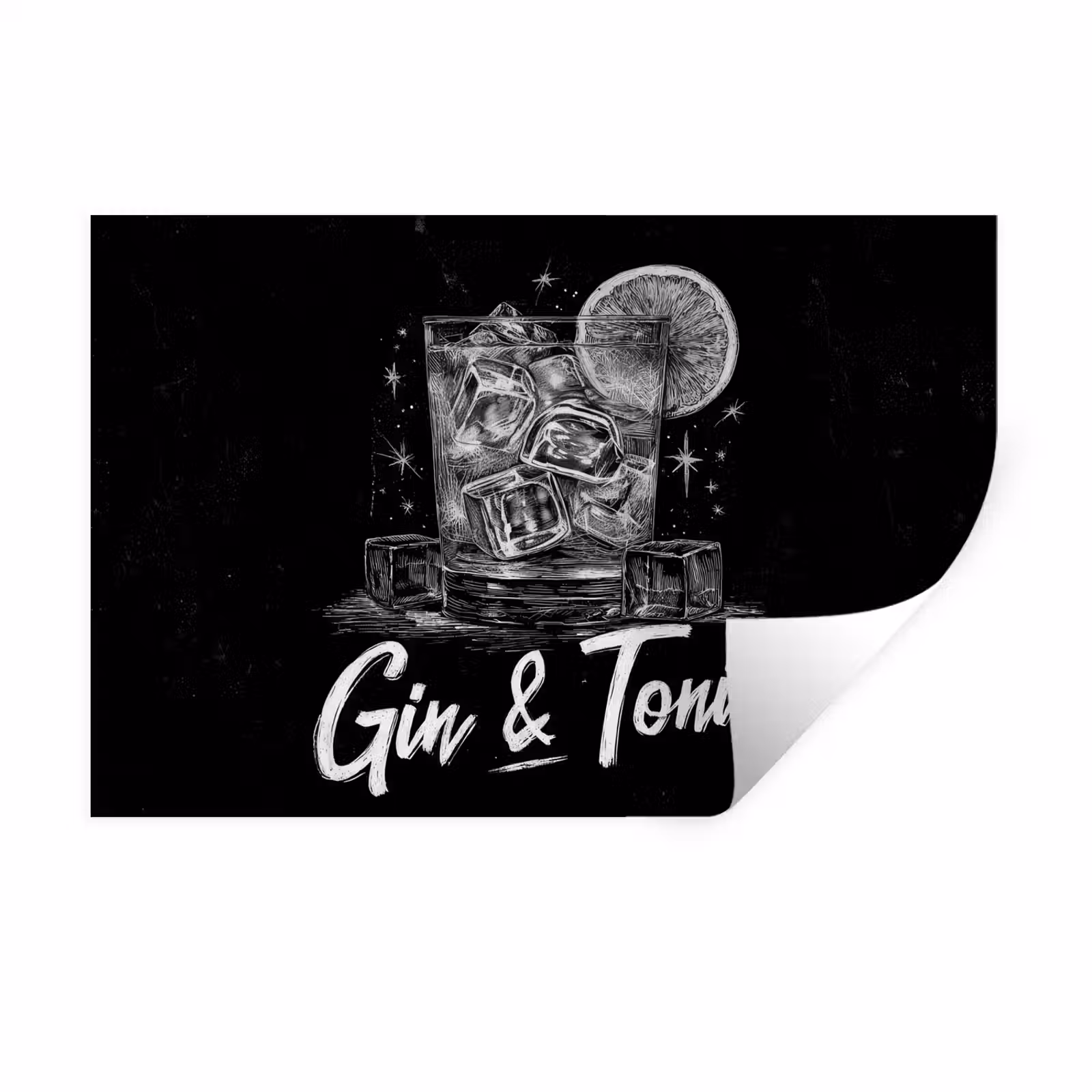 Muursticker - Gin en tonic - Glas - Limoen - Ijsblokjes — 1