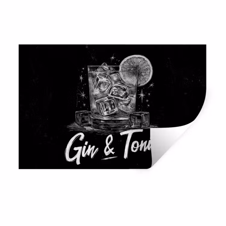 Muursticker - Gin en tonic - Glas - Limoen - Ijsblokjes — 1
