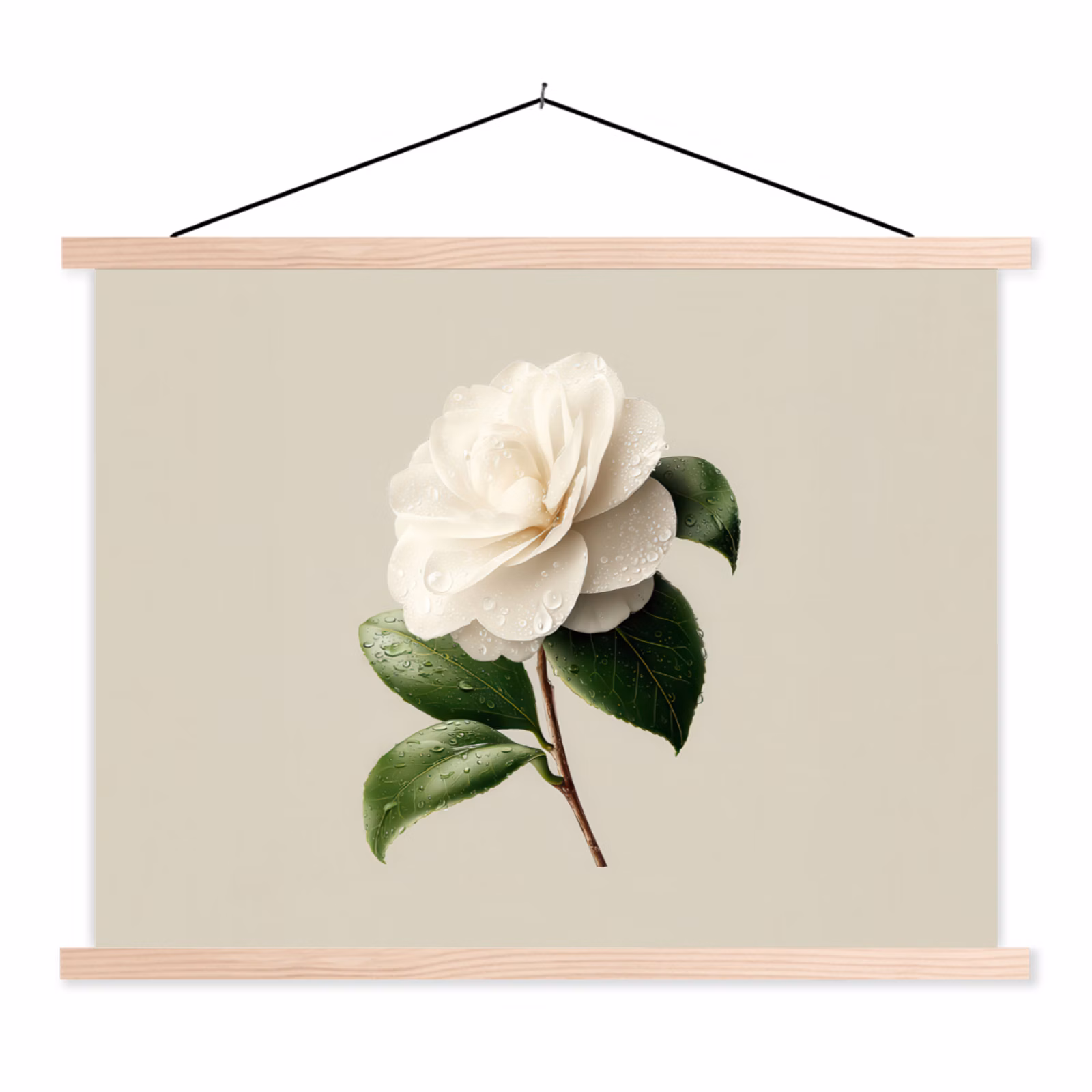 Schoolplaat - Cameliabloem - Wit - Groen — 1