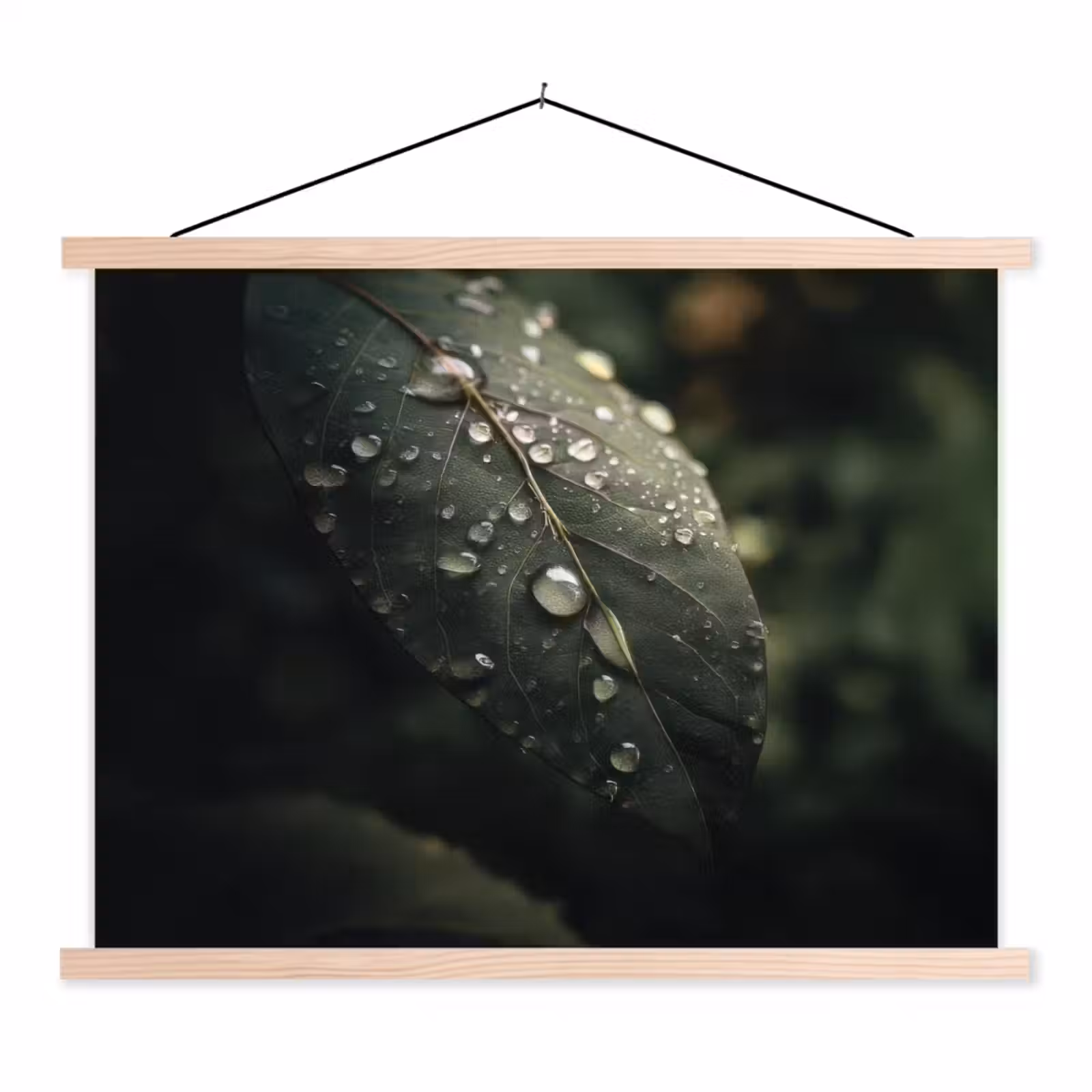 Schoolplaat - Blad - Groen - Nerven - Regendruppels — 1