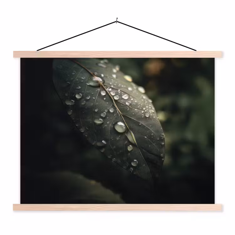 Schoolplaat - Blad - Groen - Nerven - Regendruppels — 1