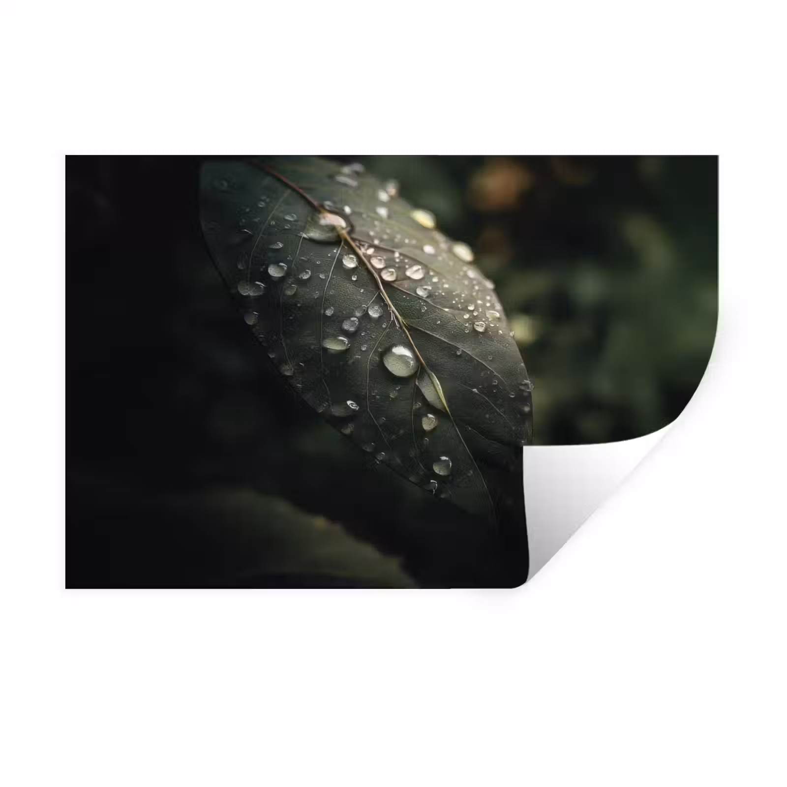 Muursticker - Blad - Groen - Nerven - Regendruppels — 1