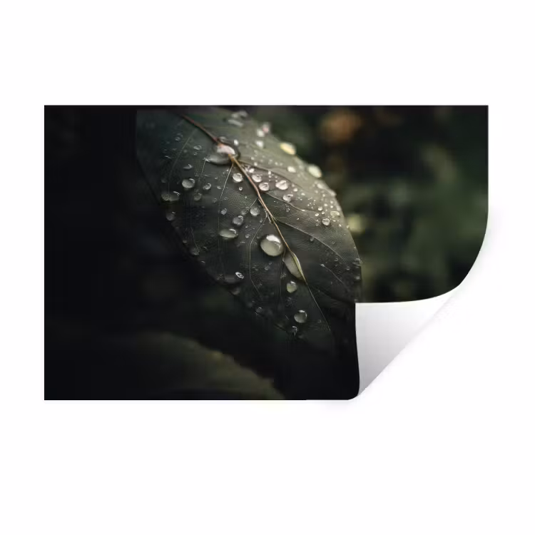 Muursticker - Blad - Groen - Nerven - Regendruppels — 1