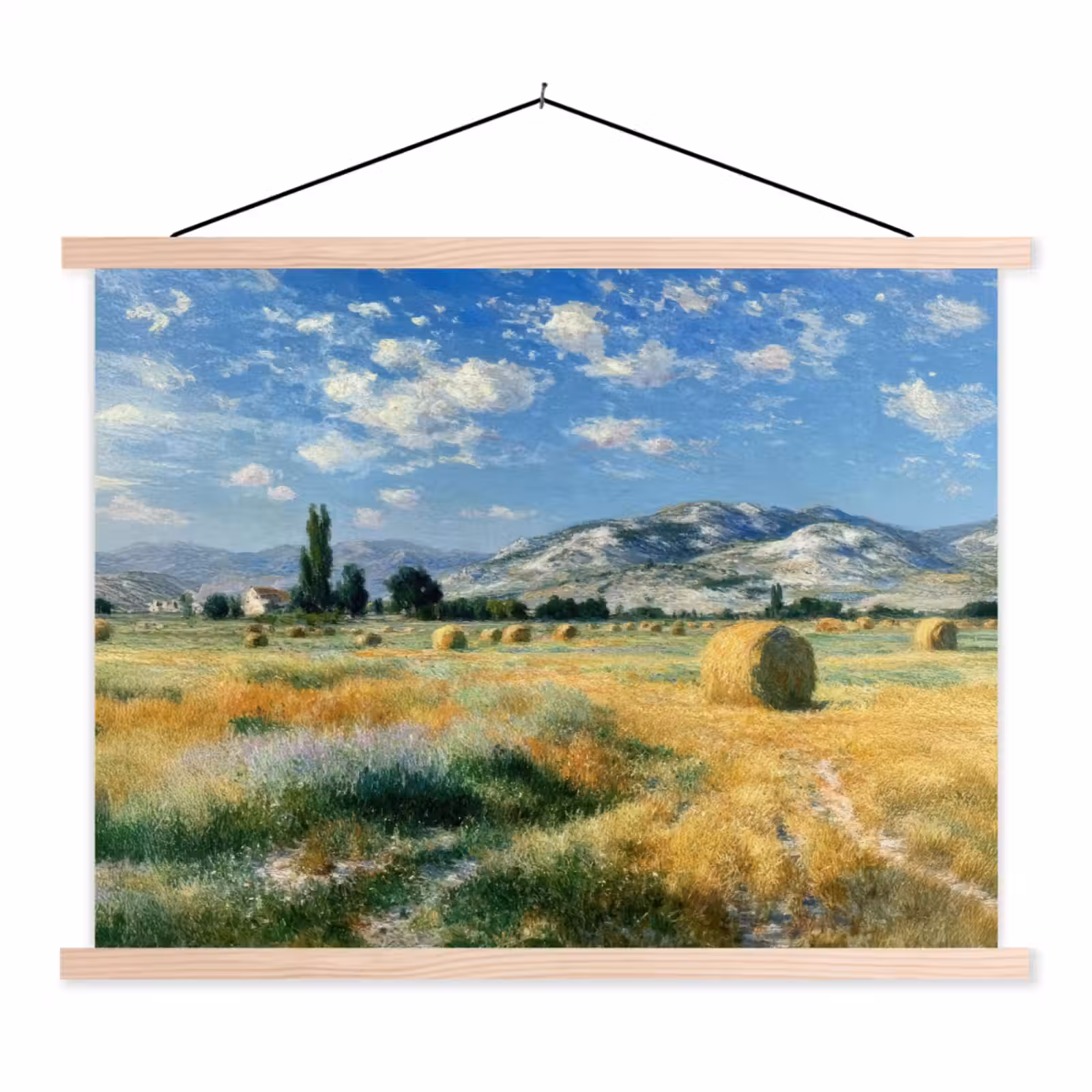 Schoolplaat - Landschap - Strobalen - Bergen - Wolken — 1