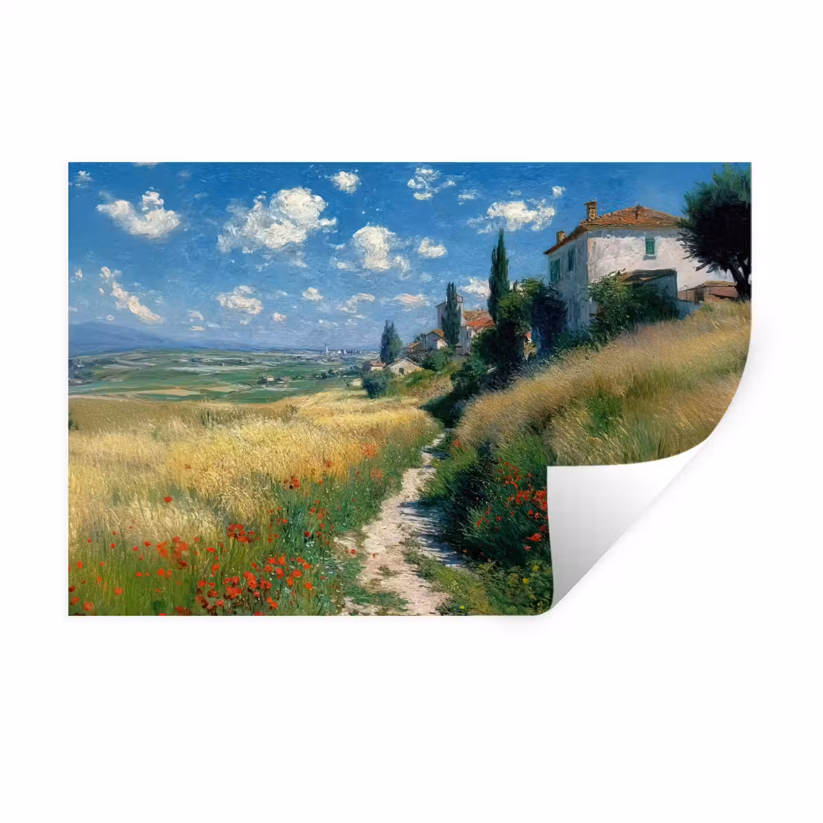 Muursticker - Zandpad - Huis - Bomen - Grasveld — 1