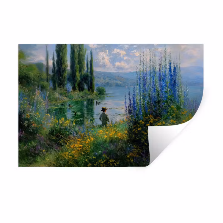 Muursticker - Bloemen - Meer - Bergen - Groen — 1