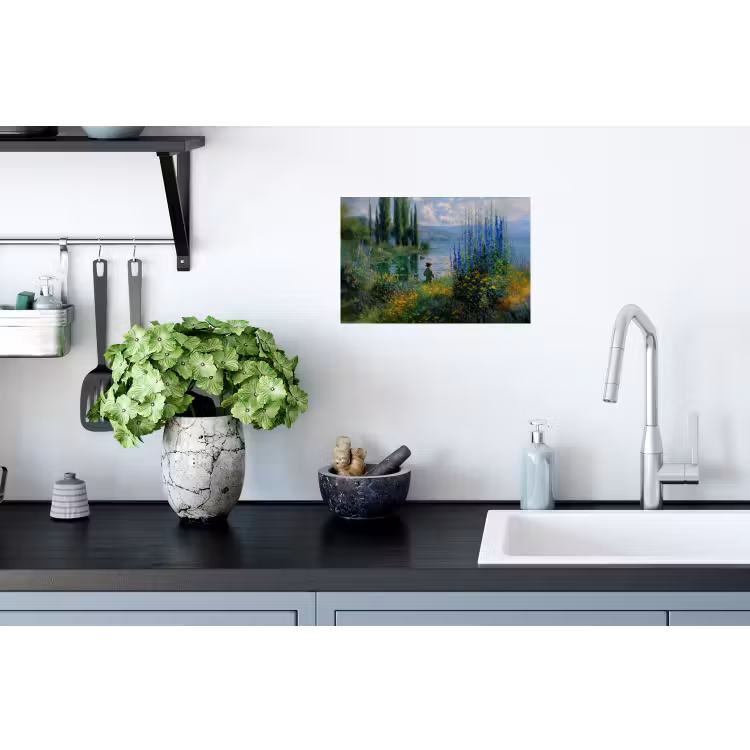 Muursticker - Bloemen - Meer - Bergen - Groen — 2
