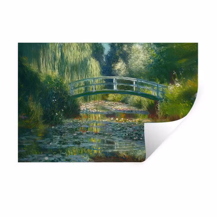 Muursticker - Brug - Hout - Vijver - Waterlelies — 1