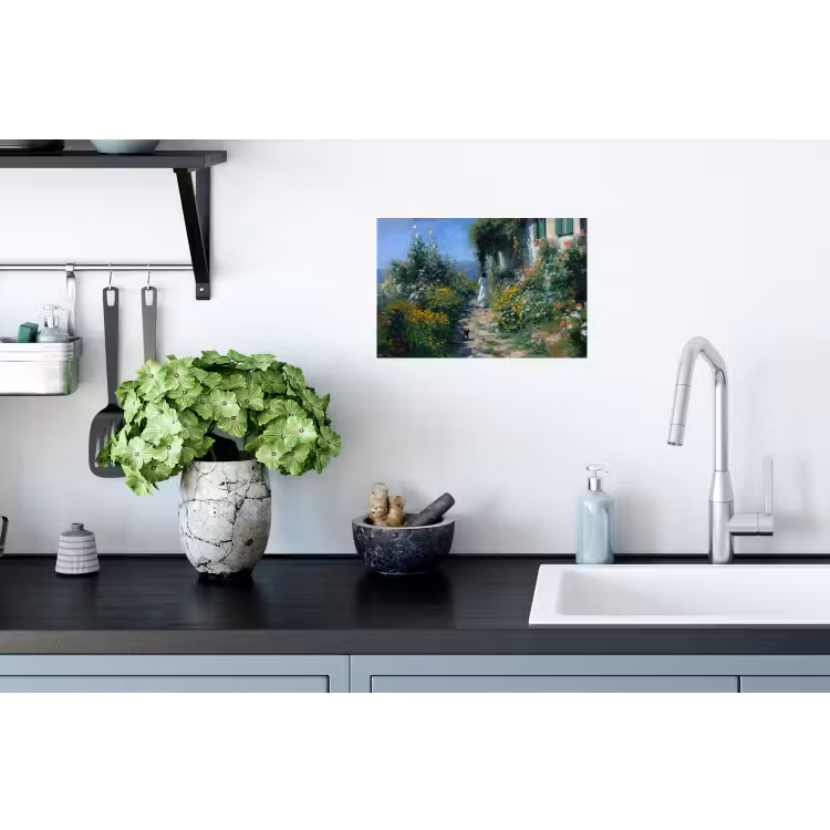 Muursticker - Kat - Vrouw - Bloemen - Huis — 2
