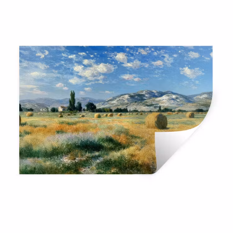 Muursticker - Landschap - Strobalen - Bergen - Wolken — 1