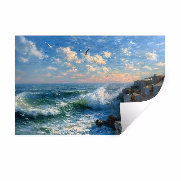 Muursticker - Zee - Golven - Rotsen - Meeuwen — 1