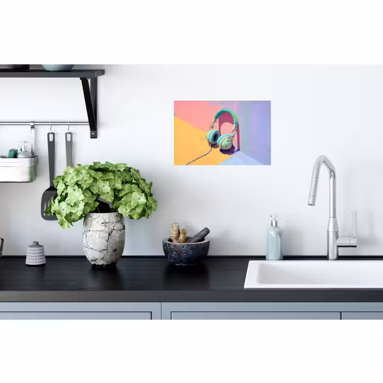 Muursticker - Koptelefoon - Mintgroen - Draad — 2
