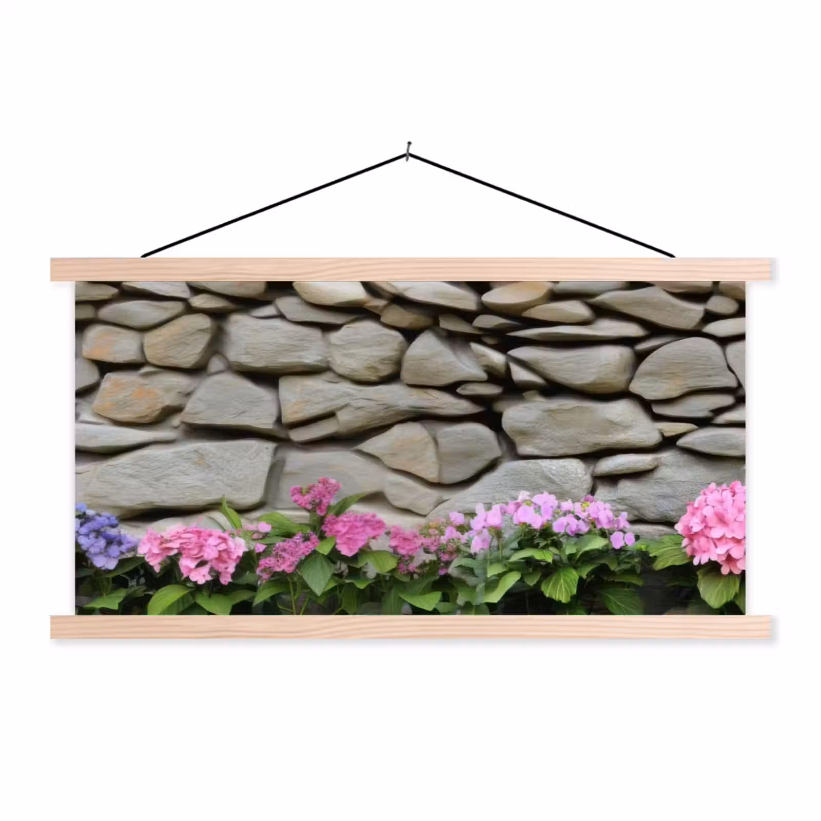 Schoolplaat - Hortensia’s - Stenen - Muur - Bloemen — 1