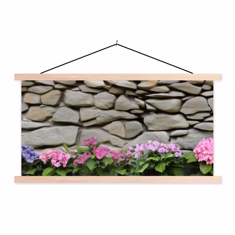 Schoolplaat - Hortensia’s - Stenen - Muur - Bloemen — 1