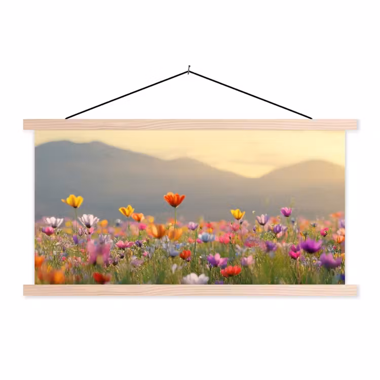 Schoolplaat -  Bloemenveld - Bergen - Zonlicht - Bloemen — 1