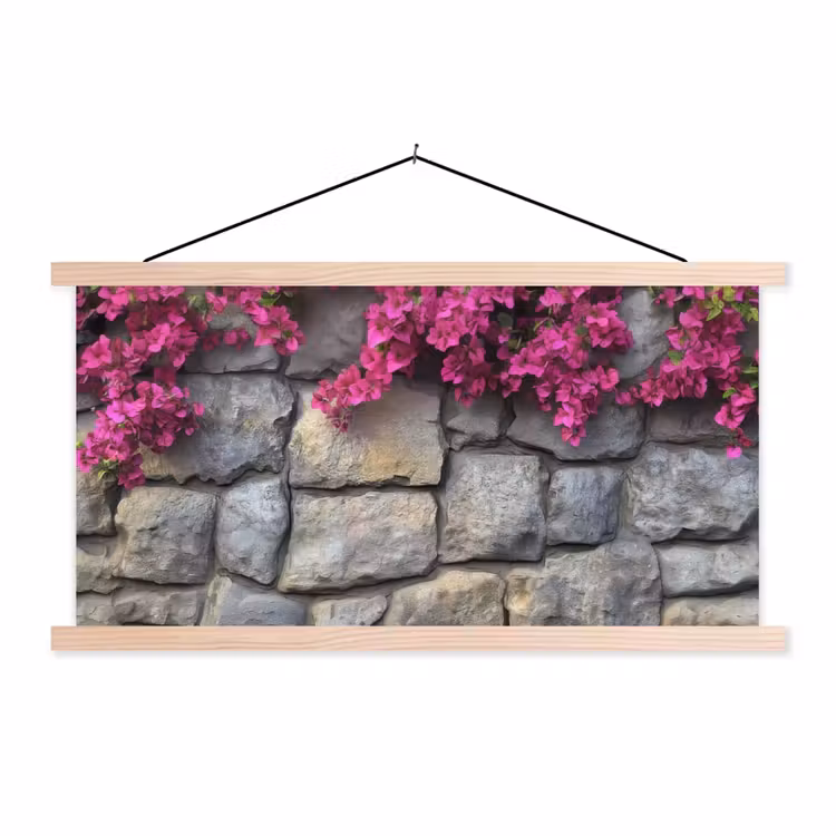 Schoolplaat - Bougainvillea - Stenen Muur - Roze — 1
