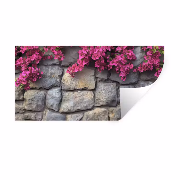 Muursticker - Bougainvillea - Stenen Muur - Roze — 1