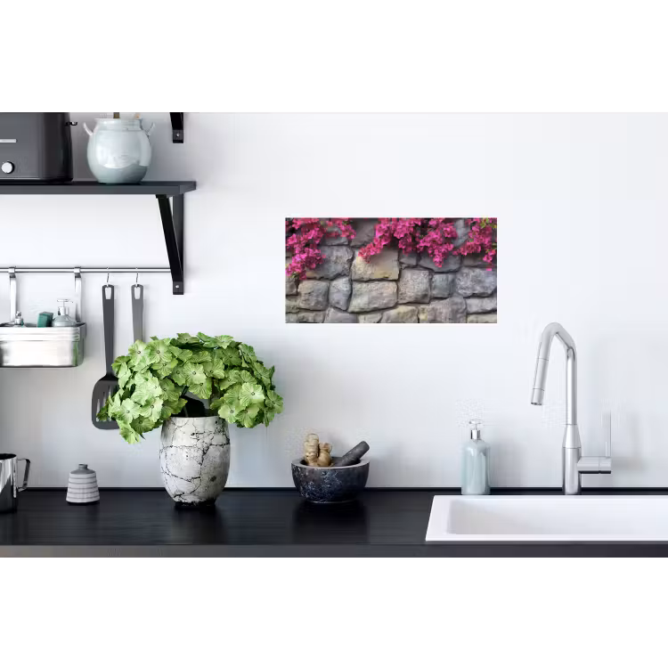 Muursticker - Bougainvillea - Stenen Muur - Roze — 2
