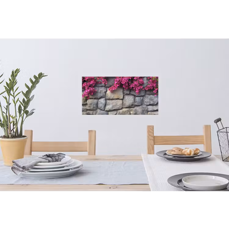 Muursticker - Bougainvillea - Stenen Muur - Roze — 3