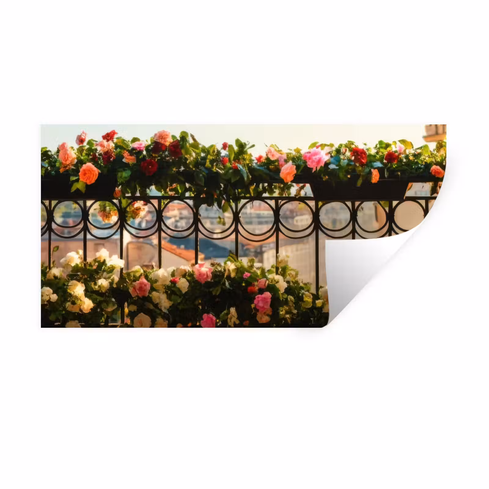 Muursticker - Bloemen - Hek - Stadszicht - Zomer — 1