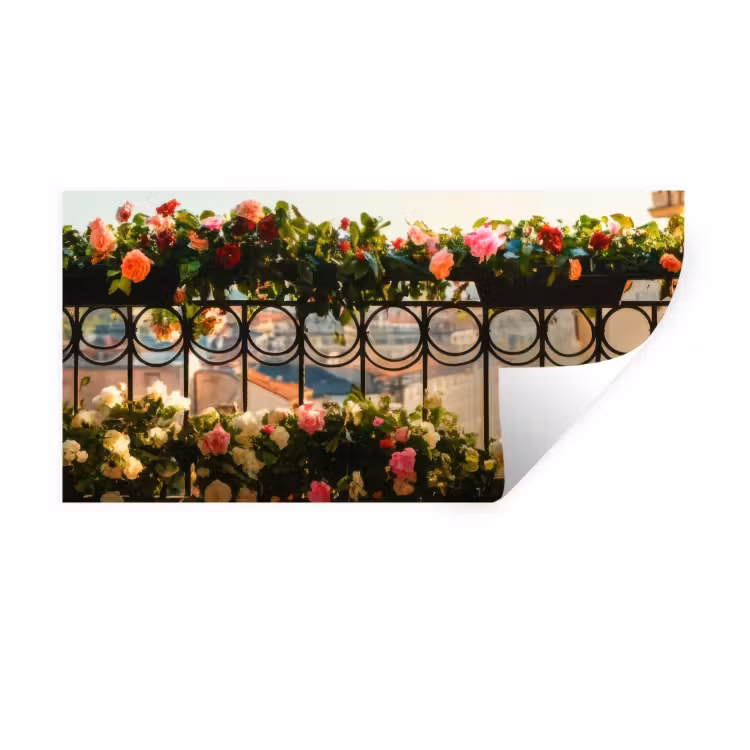 Muursticker - Bloemen - Hek - Stadszicht - Zomer — 1