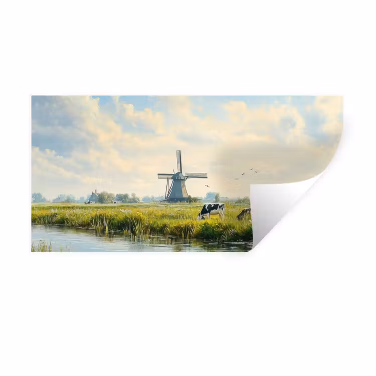 Muursticker - Koeien - Windmolen - Weide - Blauw — 1